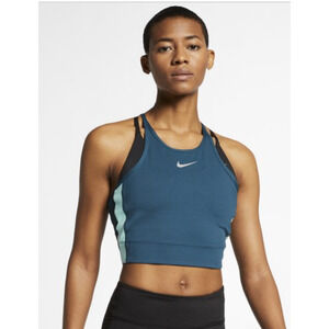 NWOT Womens Nike Dri-Fit Dry Cropped Tank Top AQ5117 Surf Running Blue Silver XS